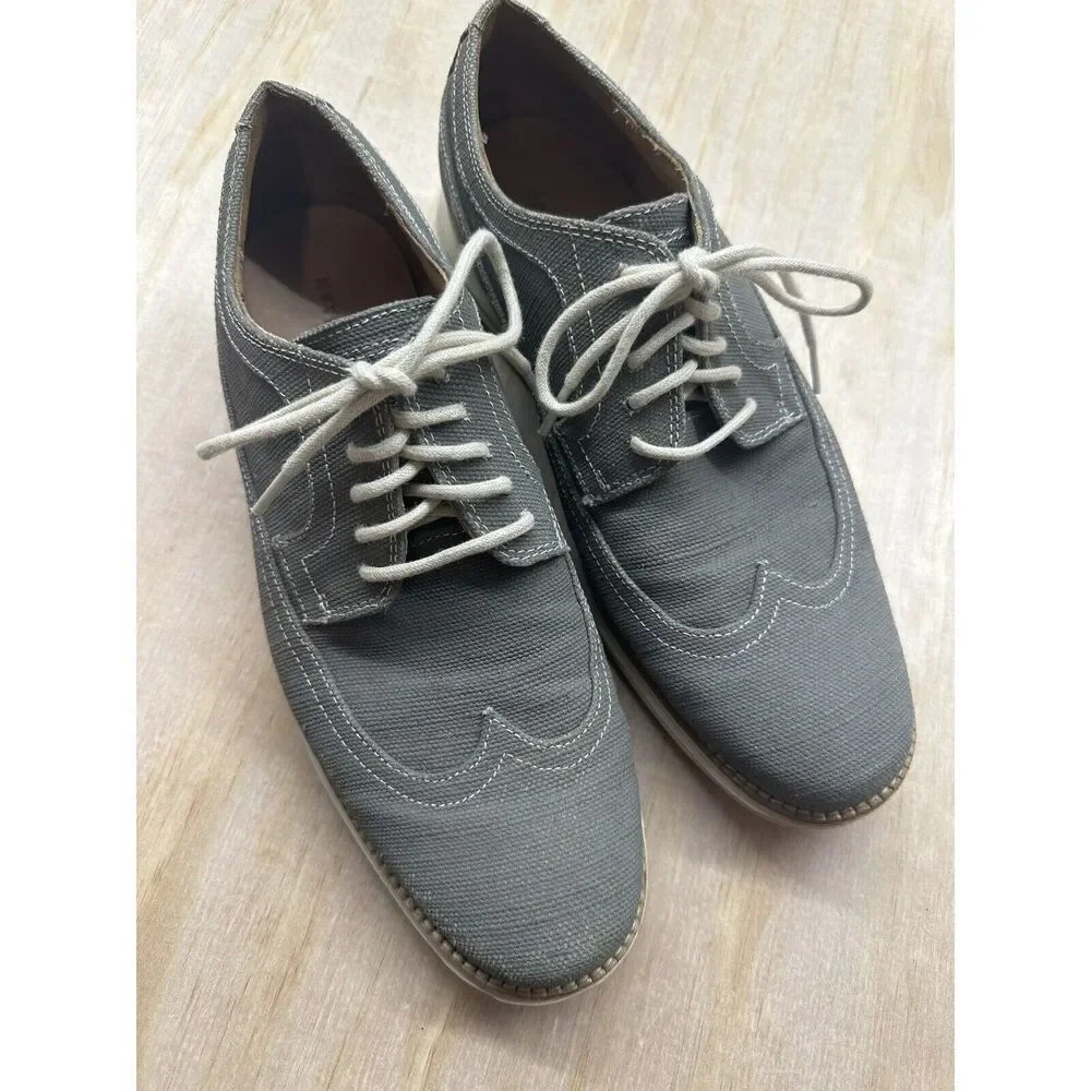 Cole Haan  lunarlon Long Wing Canvas Shoe 10m Iron‎ Gray Oxford Lace Up EUC